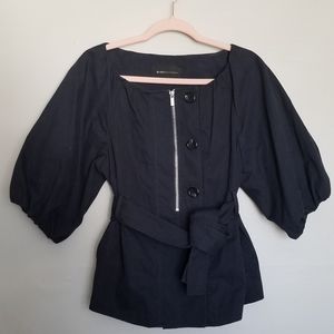 BCBGMaxAzria black puff sleeve peplum top
